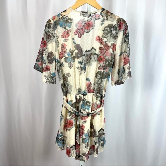 Blue Blush Medium Retro Rose Floral Polka Dot V Neck Romper Plunging Neckline - Picture 2 of 9